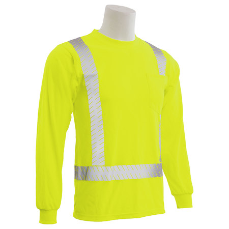 Erb Safety T-Shirt, Birdseye Mesh, Long Slv, Class 2, 9007SEG, Hi-Viz Lime, 5XL 62272